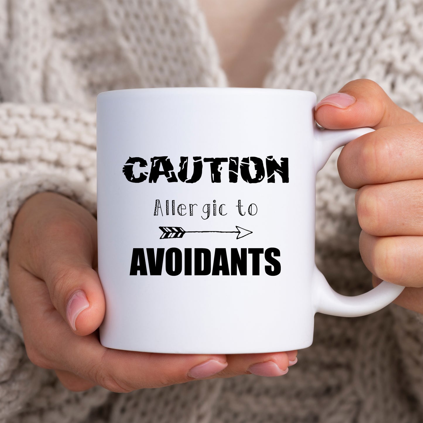 Caution Allergic To Avoidants Mug, Funny Attachment Style Relationship Joke, Personalised Gift Cup for Partner, Friend