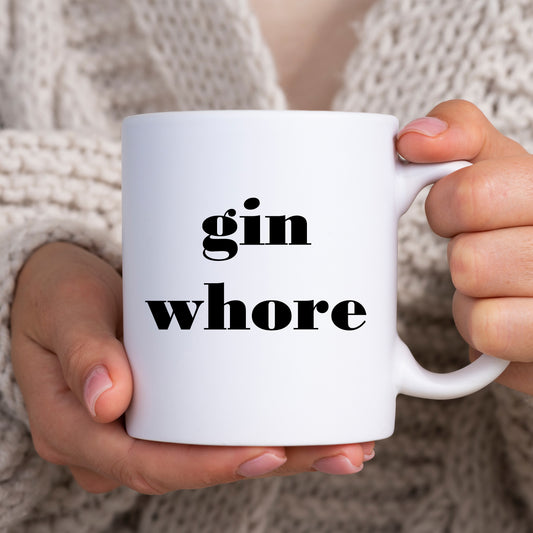 Gin Whore Mug, Funny Offensive Alcohol Drinker Joke, Personalised Gift Cup for Colleague or Friend