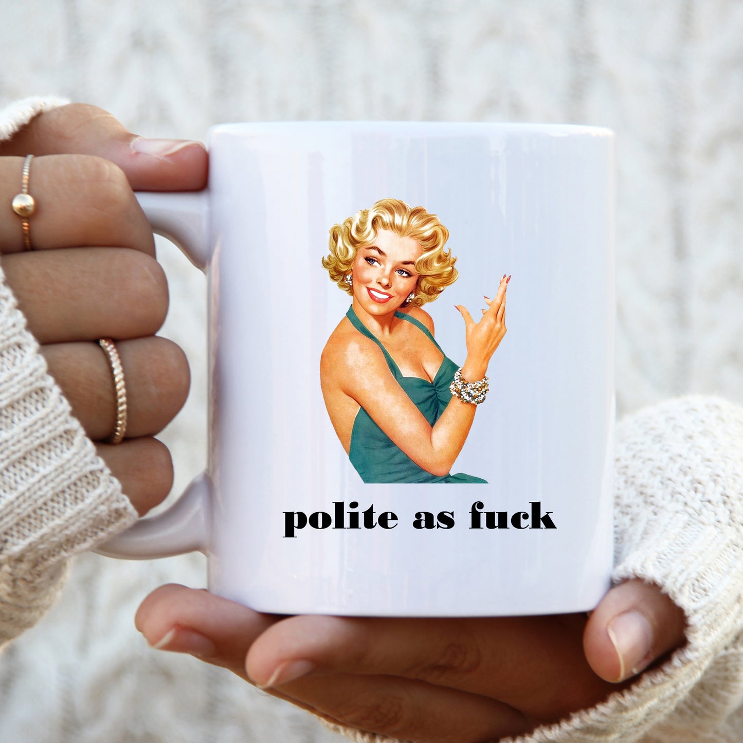 Polite as Fuck Mug, Funny Rude Retro Style Personalised Gift Cup