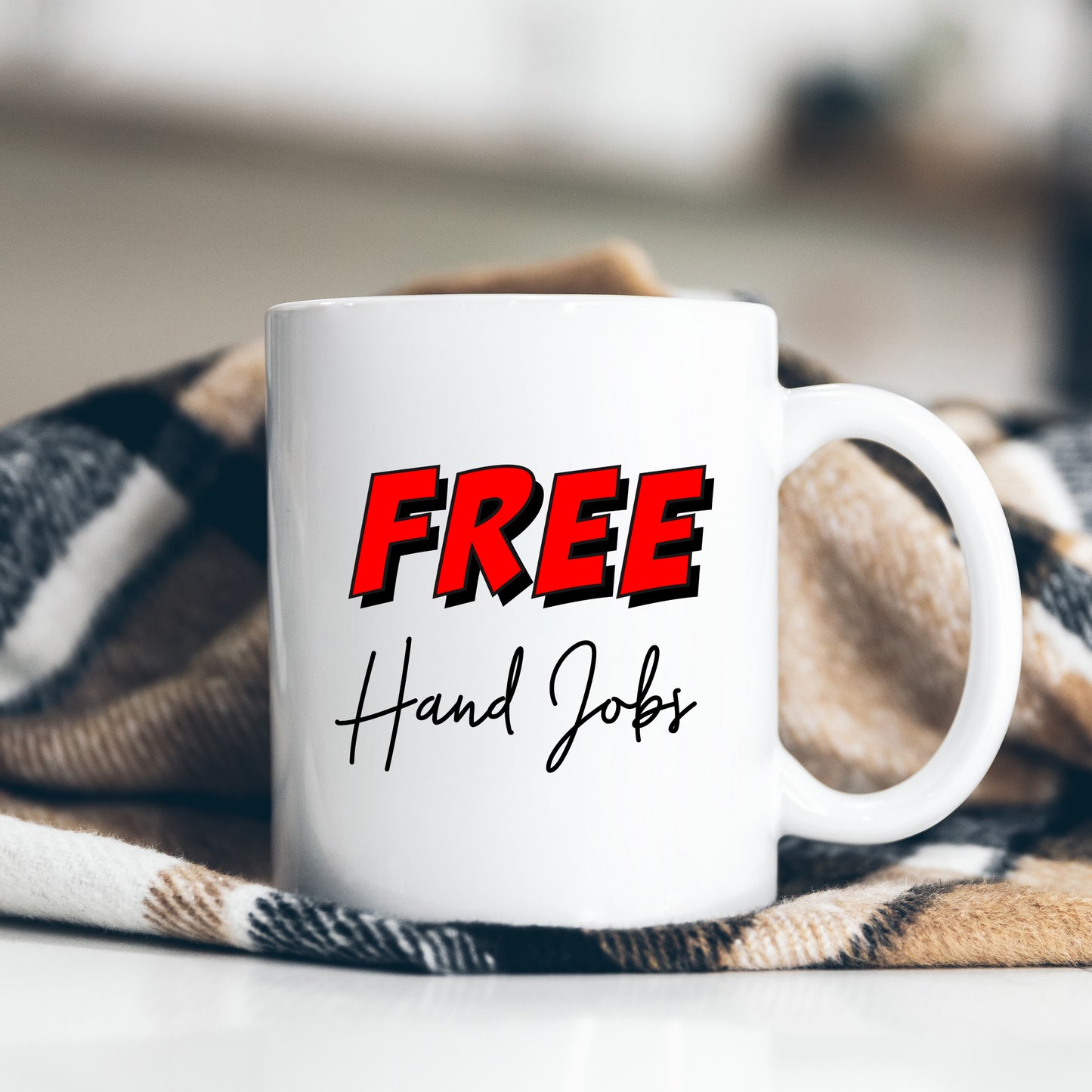 Free Hand Jobs Mug, Funny Rude Offensive Insulting Joke, Personalised Gift Cup for Partner or Friend