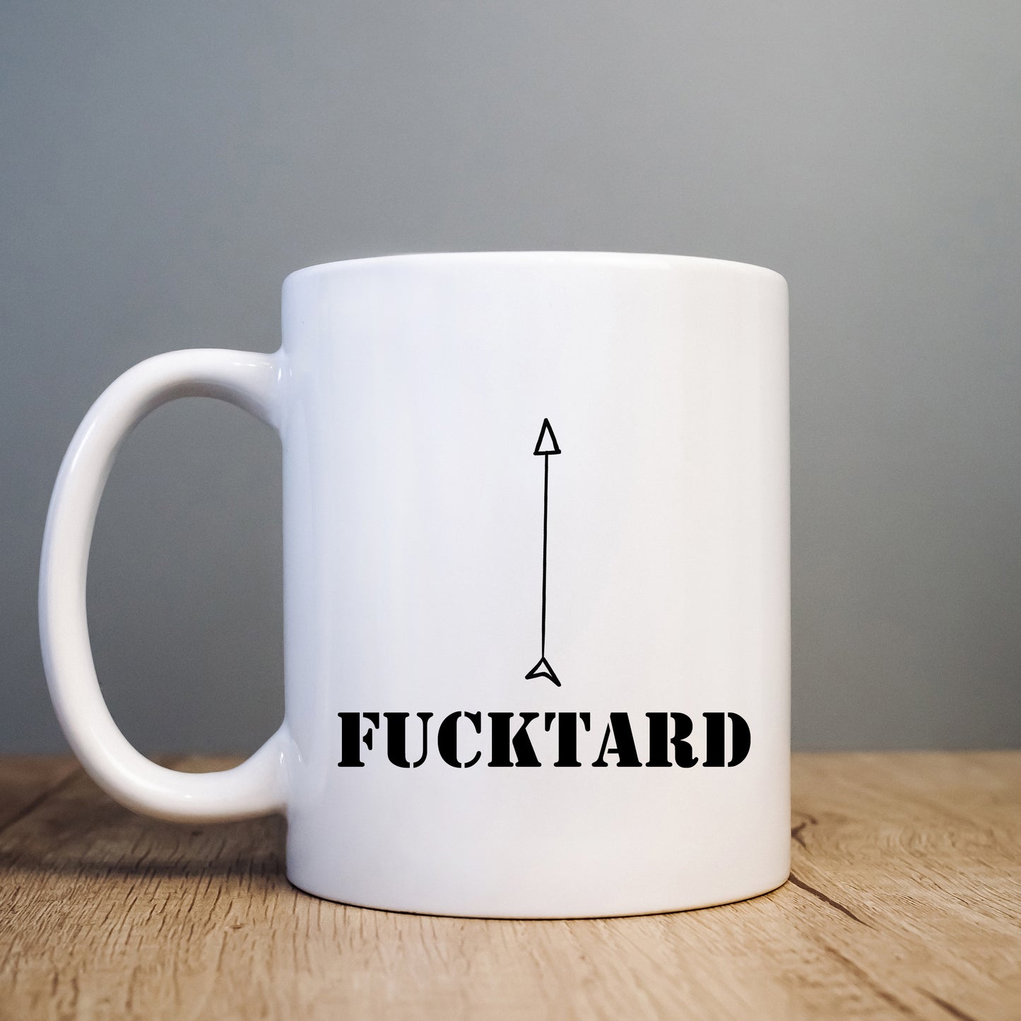 Fucktard Mug with Arrow, Funny Rude Offensive Gift Cup