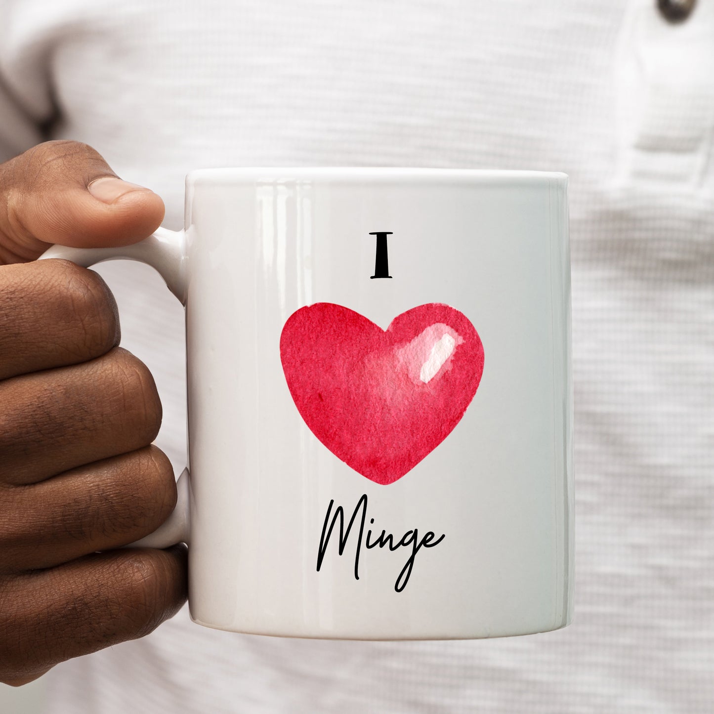 I Love Minge Mug with Heart, Funny Rude Personalised Gift Cup