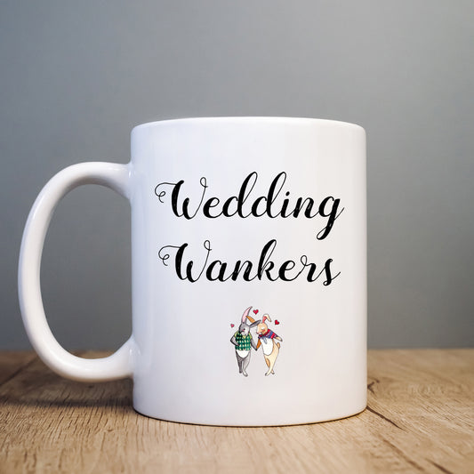 Wedding Wankers Mug, Funny Rude Marriage Just Married Personalised Gift Cup