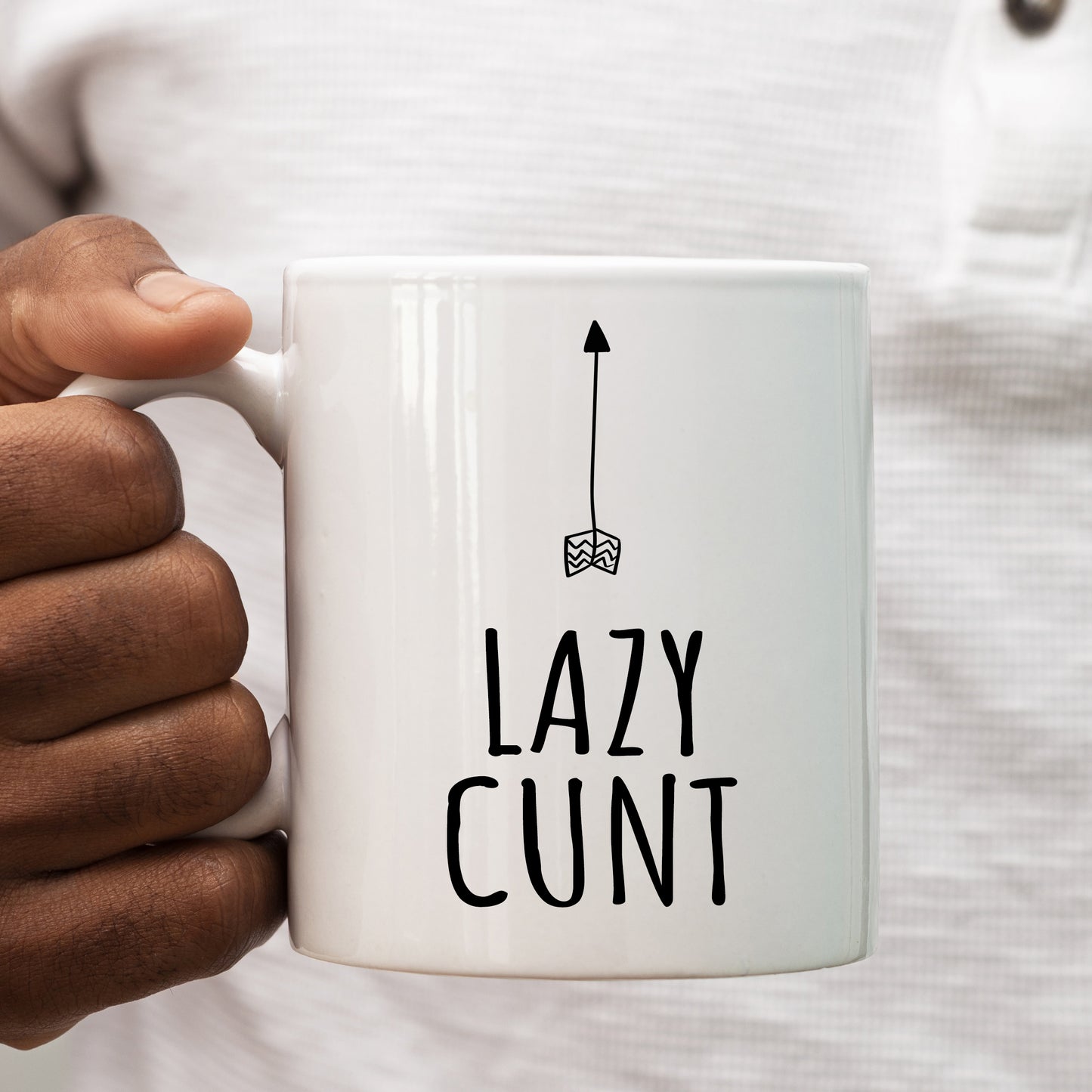 Lazy Cunt Mug with Arrow, Funny Rude Gift Cup