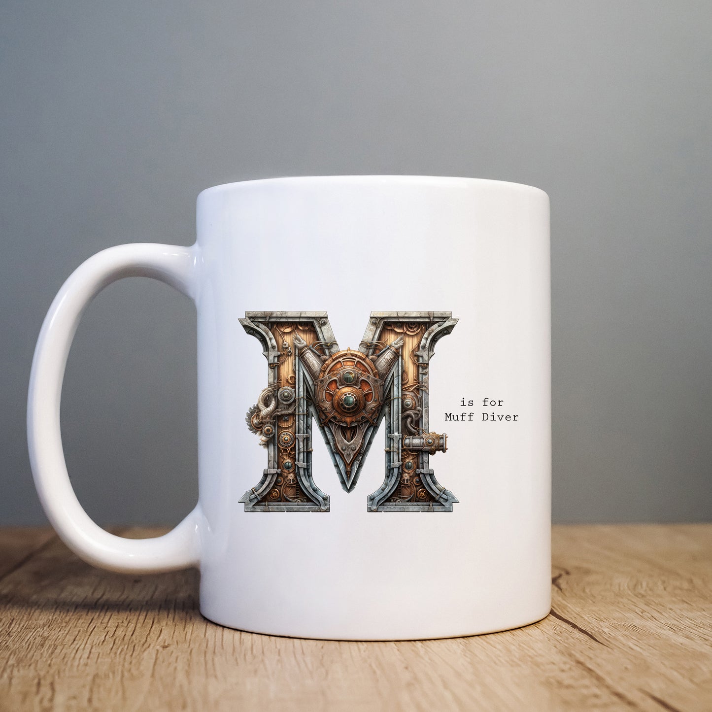 M is for Muff Diver Mug, Funny Offensive Hilarious Rude Personalised Gift Cup