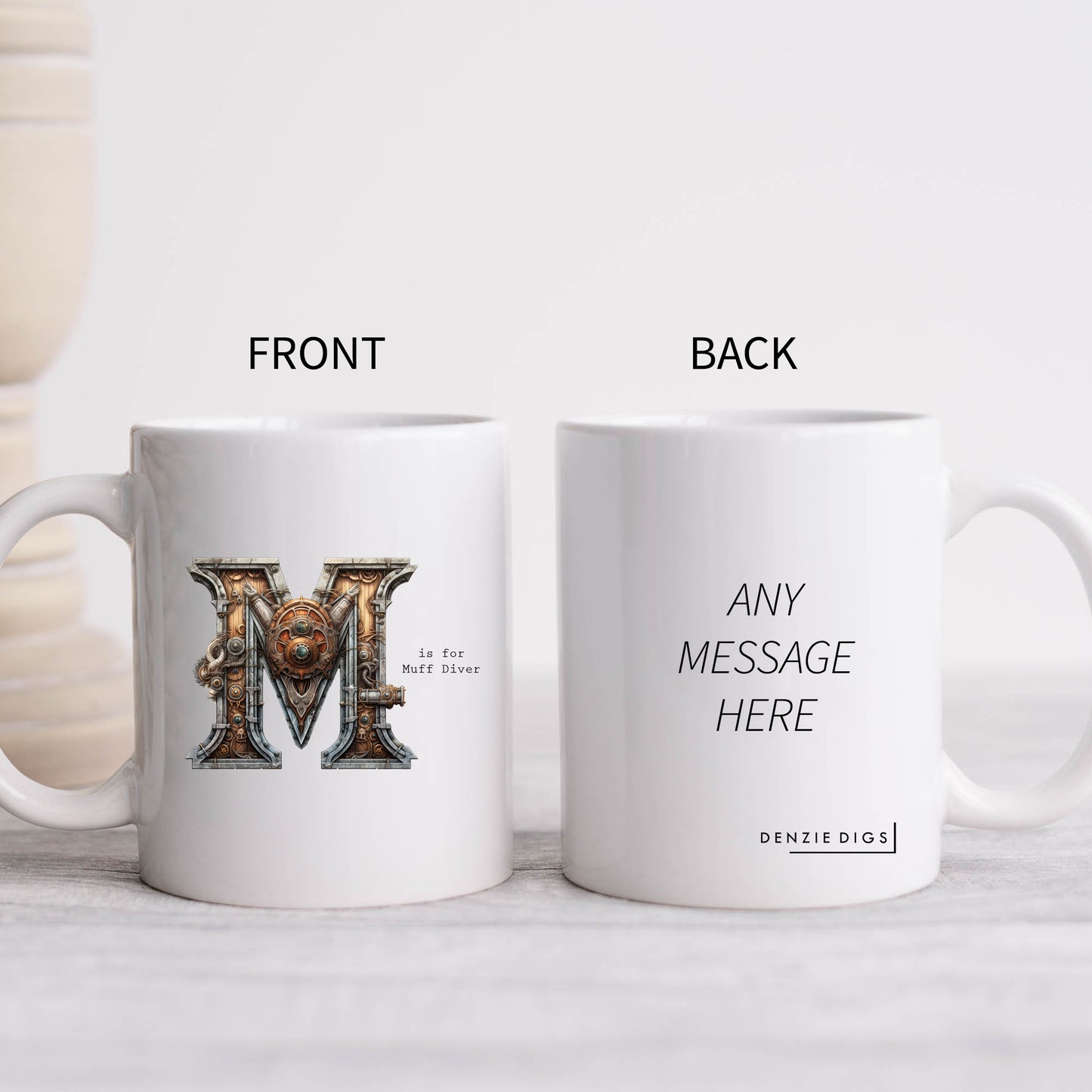 M is for Muff Diver Mug, Funny Offensive Hilarious Rude Personalised Gift Cup