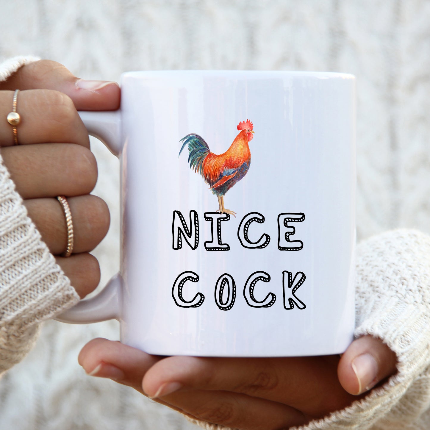 Nice Cock Mug, Funny Rude Offensive Cockerel Rooster Personalised Gift for Him