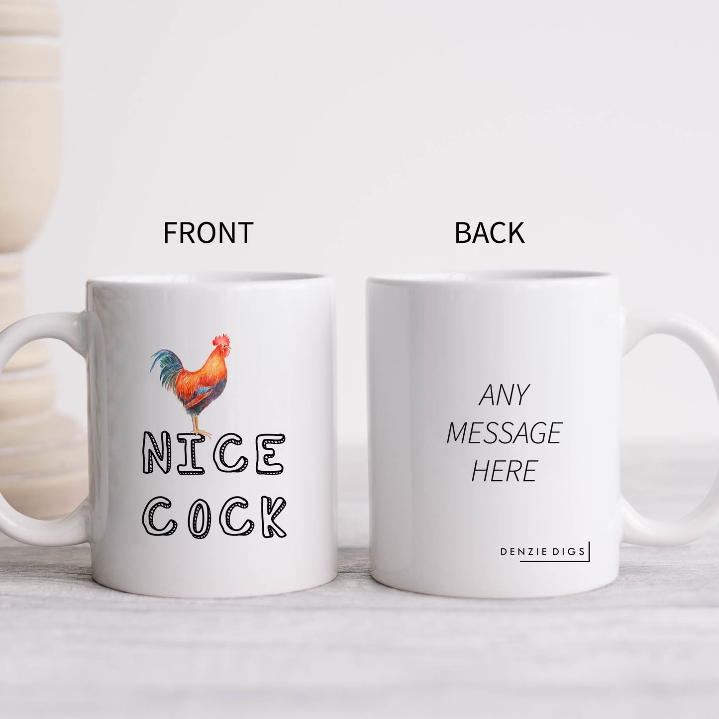 Nice Cock Mug, Funny Rude Offensive Cockerel Rooster Personalised Gift for Him