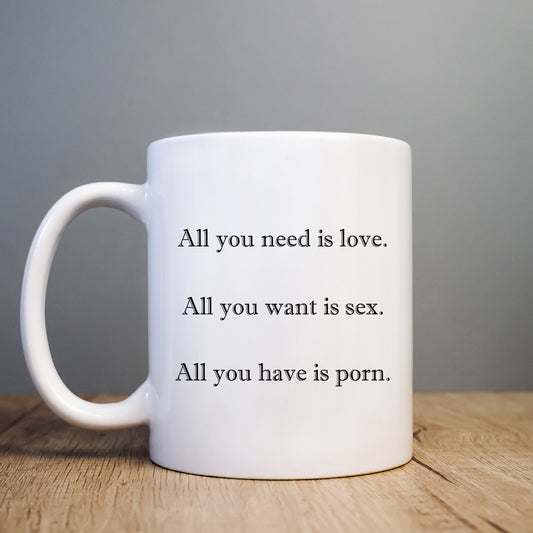 All You Need is Love All You Want is Sex All You Have is Porn Mug, Funny Rude Personalise Gift Cup