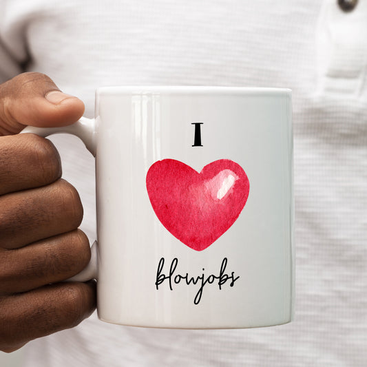 I Love Blowjobs Mug with Heart, Funny Rude Personalised Gift Cup