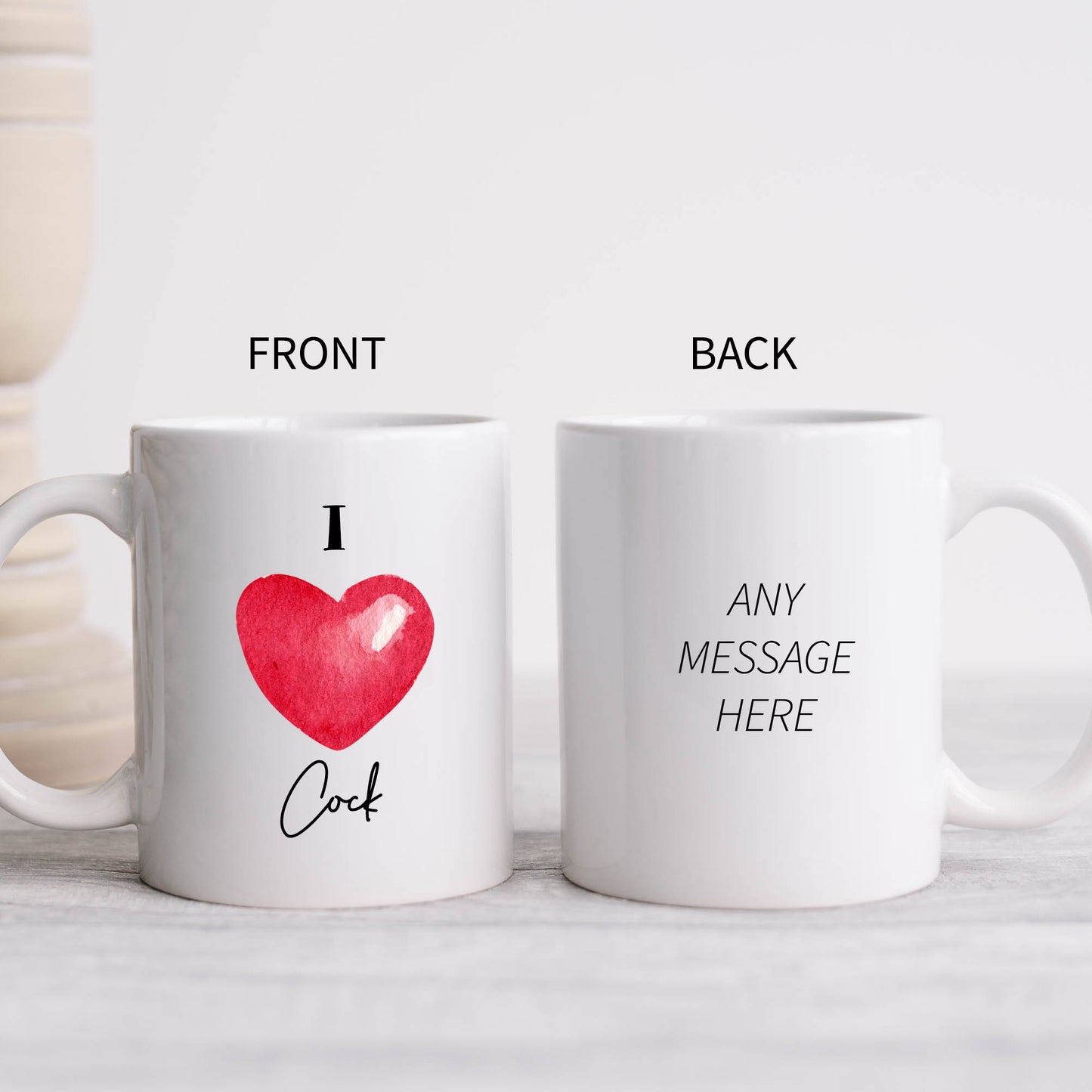 I Love Cock Mug with Heart, Funny Rude Gift Cup