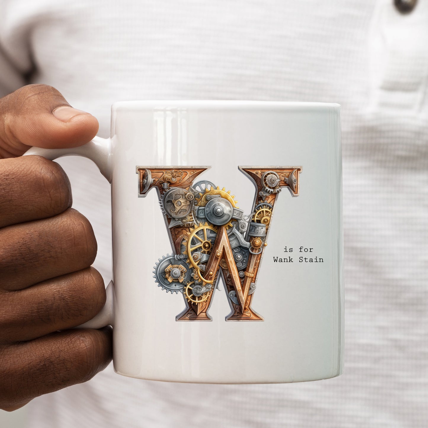 W is For Wank Stain Mug, Funny Offensive Hilarious Rude Personalised Gift Cup