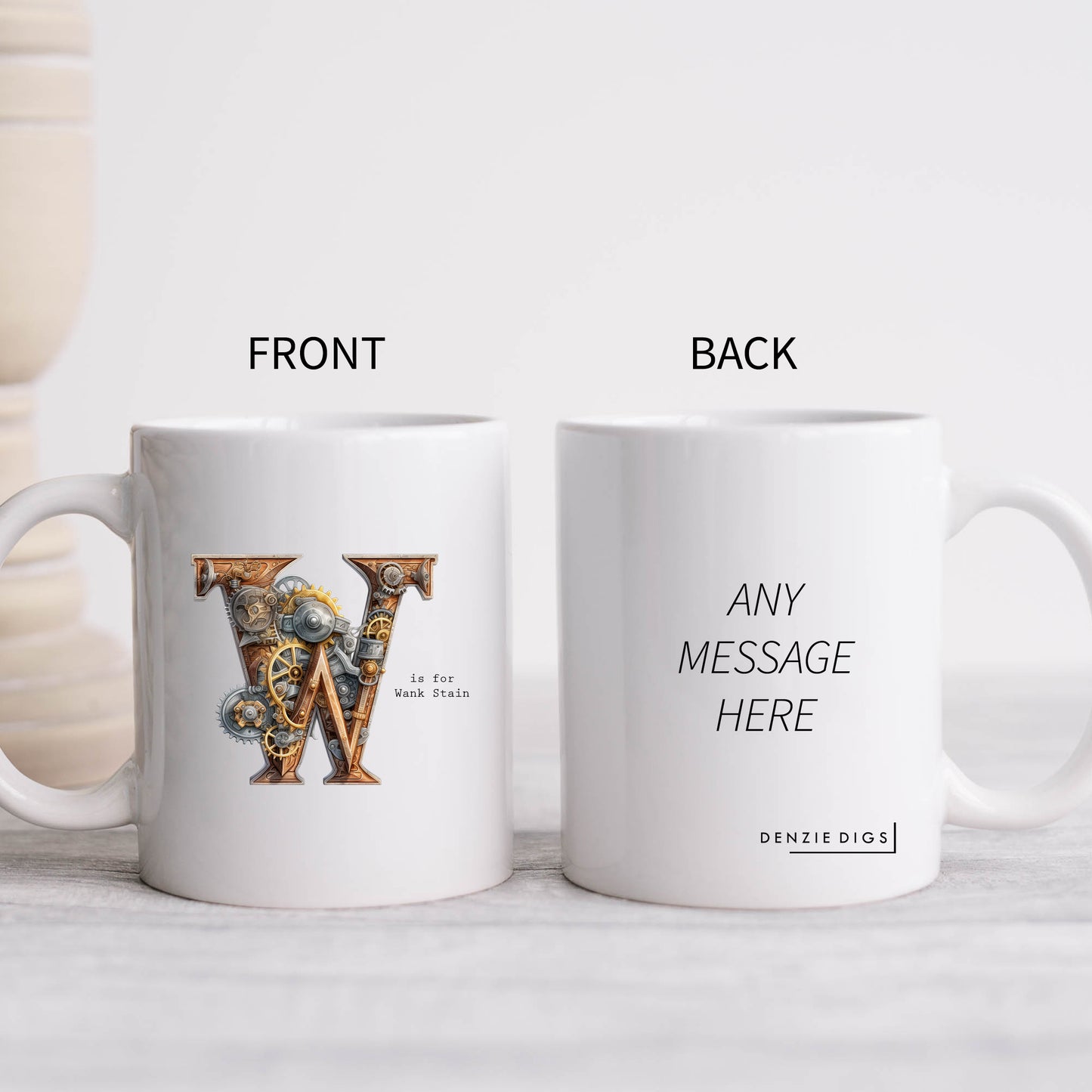 W is For Wank Stain Mug, Funny Offensive Hilarious Rude Personalised Gift Cup