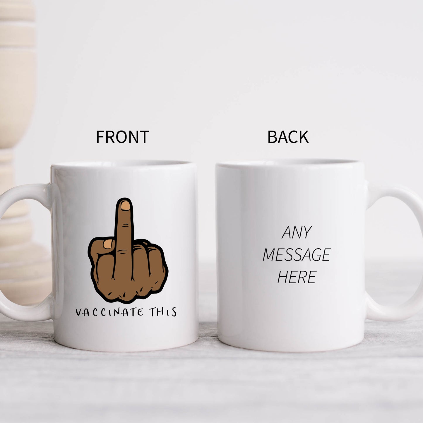 Vaccinate This, Middle Finger, Rude Gesture, Brown Male, Funny Personalised Mug